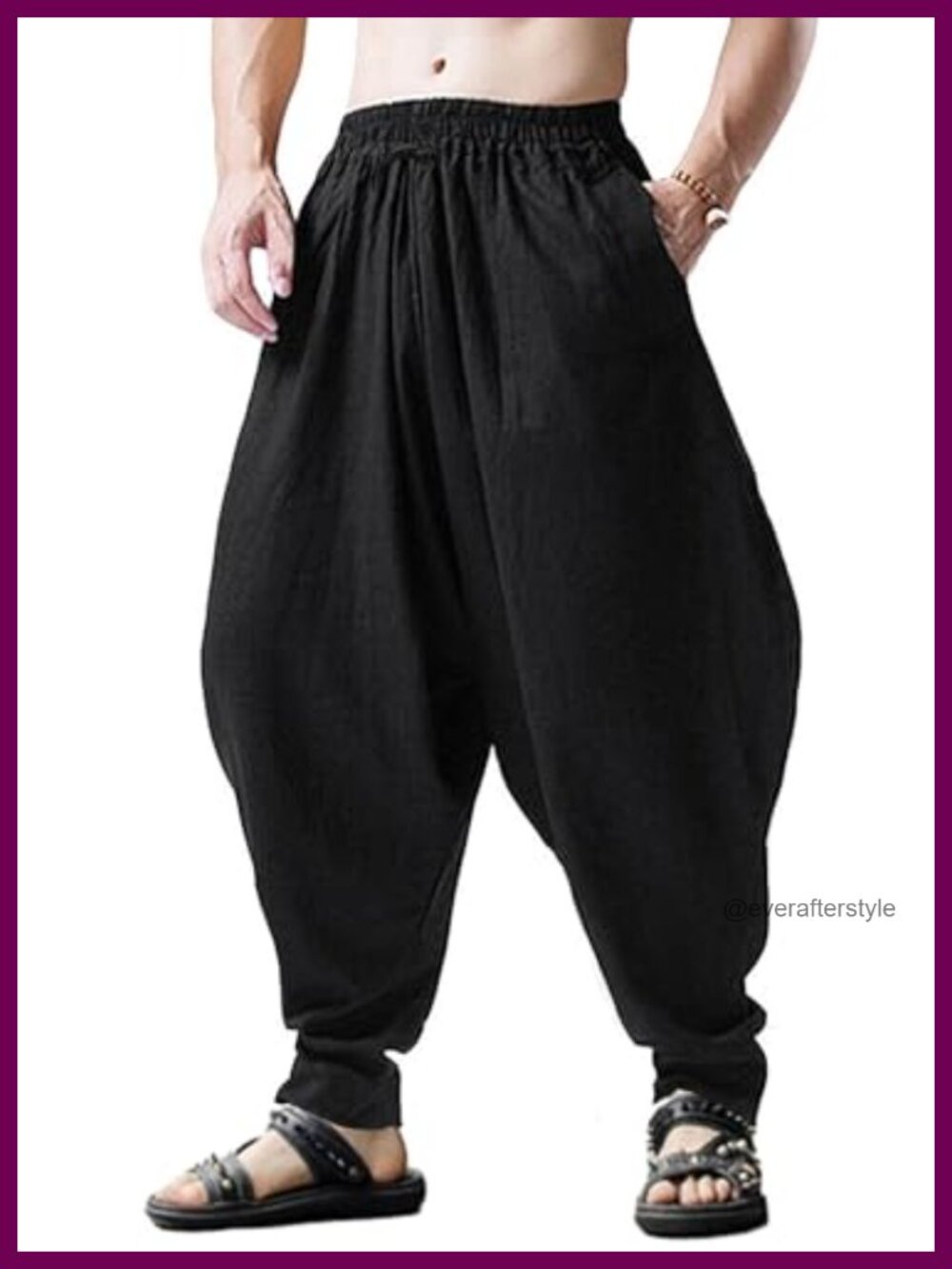Men's Drawstring Harem Pants Loose Drop Crotch Cotton Trousers